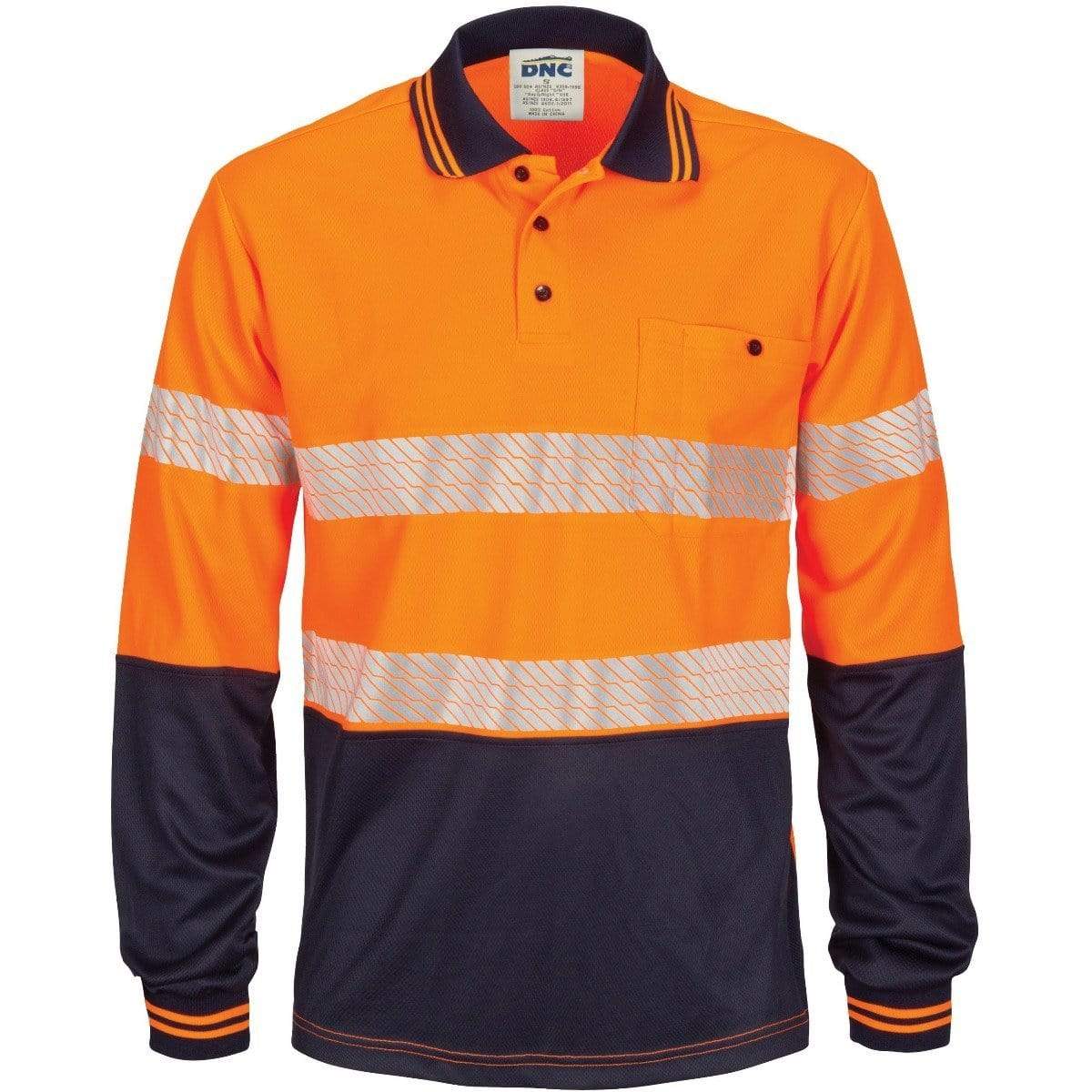 Dnc Workwear Hi-vis Segment Taped Micromesh Long Sleeve Polo - 3513 Metro Workwear.